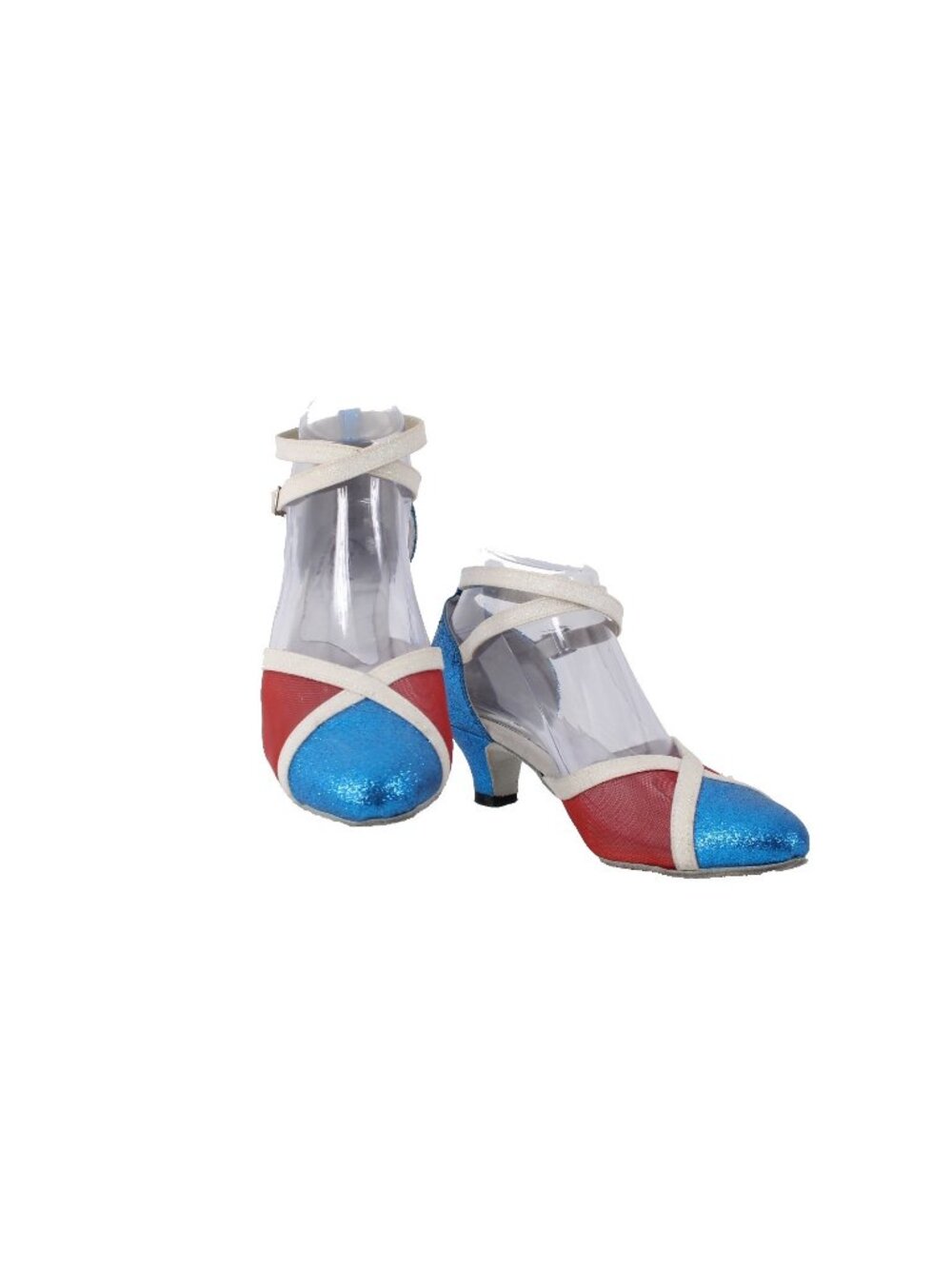 Coast Heels Sz 8 Blue Red White Sparkles Ankle Strap Fabric Dance 2" Heels